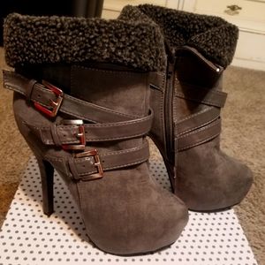 Grey high heeled booties